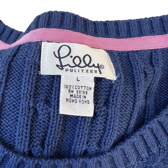 Vintage Y2K Lilly Pulitzer Long Sleeve Cable Knit V-Neck Sweater Palm Tree Logo - Picture 5 of 6